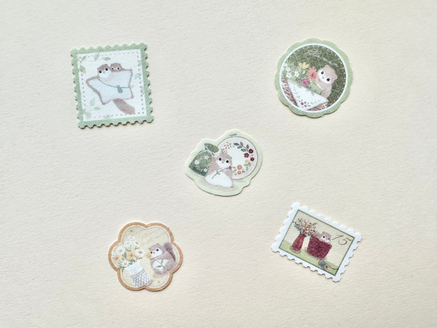 Flake Stickers Mattari Animals Flower and Momonga (Flygeekorn)