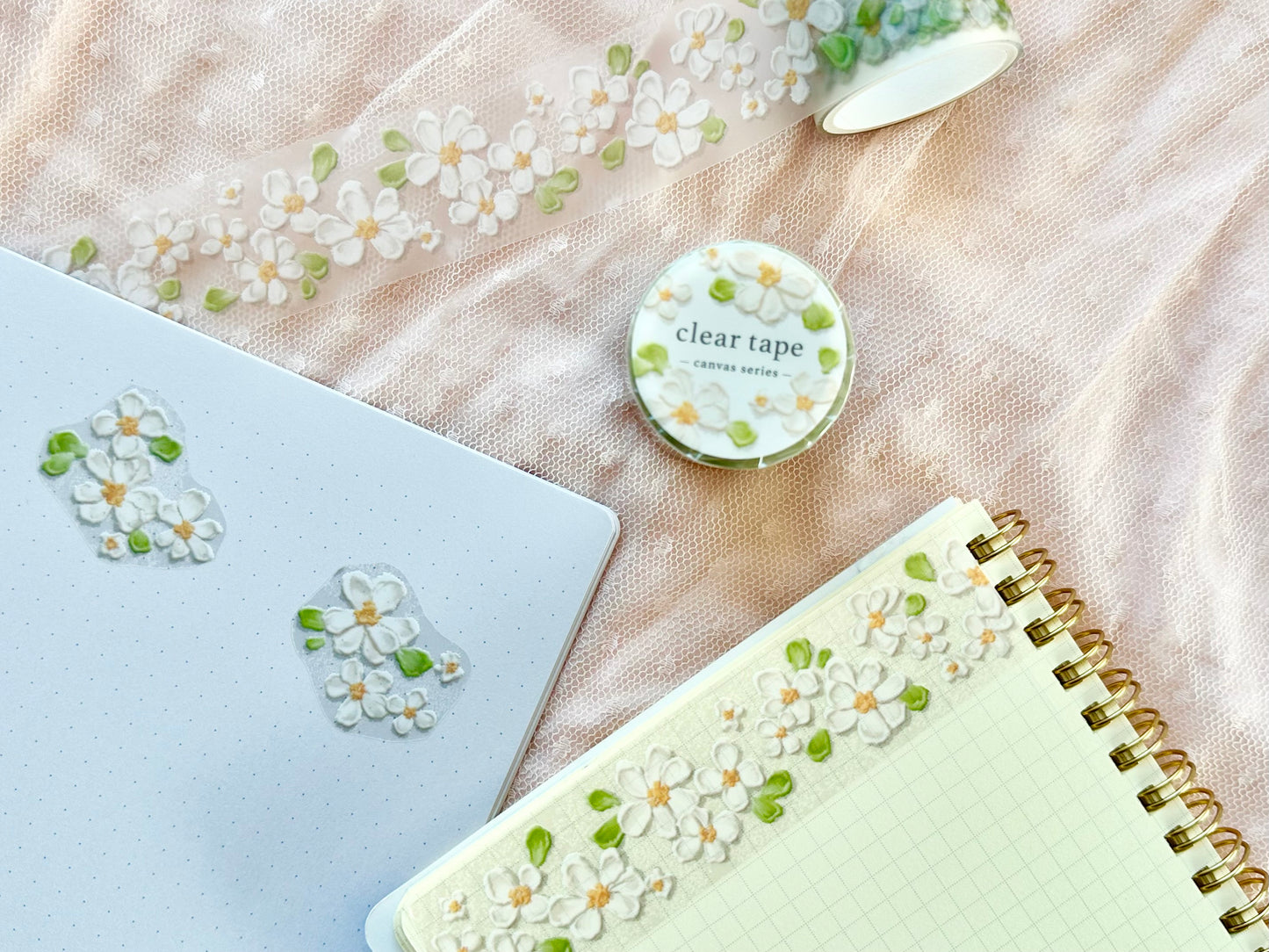 Cleartape 30mm Canvas White Flower