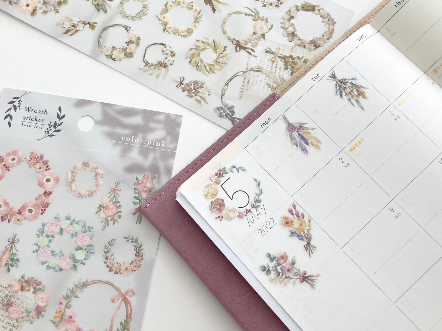 Wreath Sticker Botanical Pink