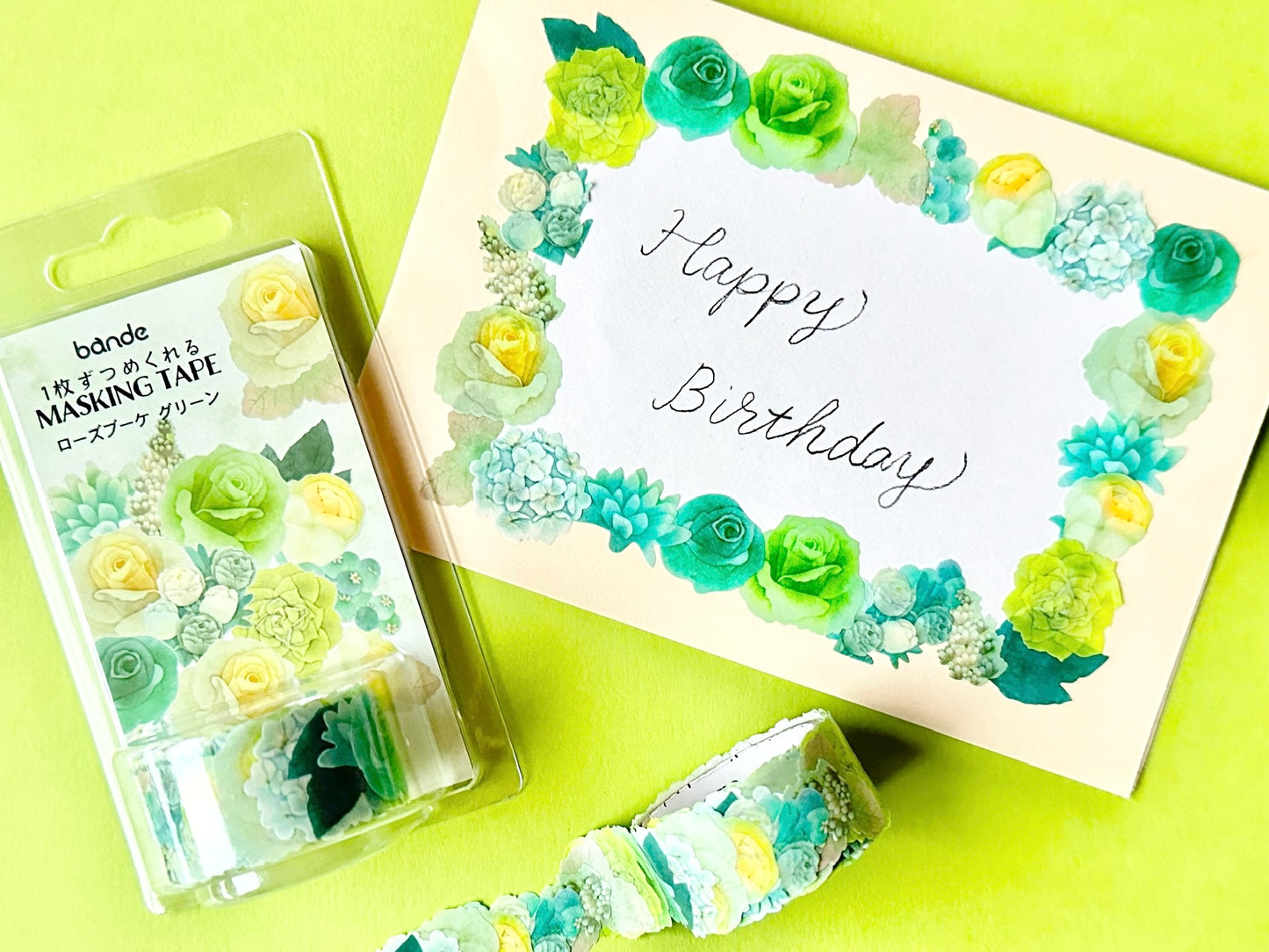 Washi Roll Sticker Rose Bouquet Green