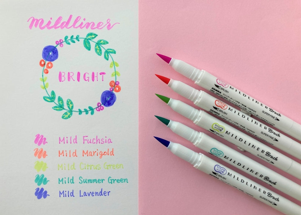 Zebra Mildliner Brush Pen & Marker Bright 5 set