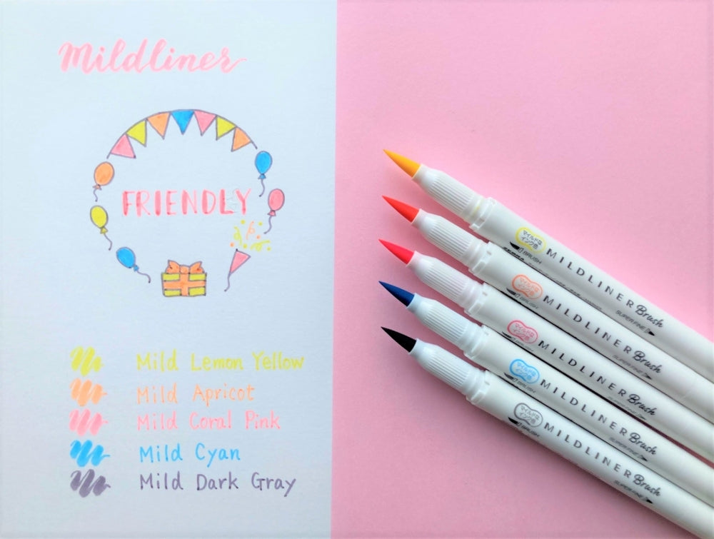Zebra Mildliner Brush Pen & Marker Friendly 5 set