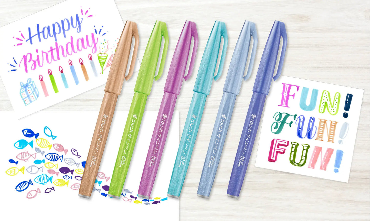 Pentel Fude Touch Sign Pen Pale Color 6 set