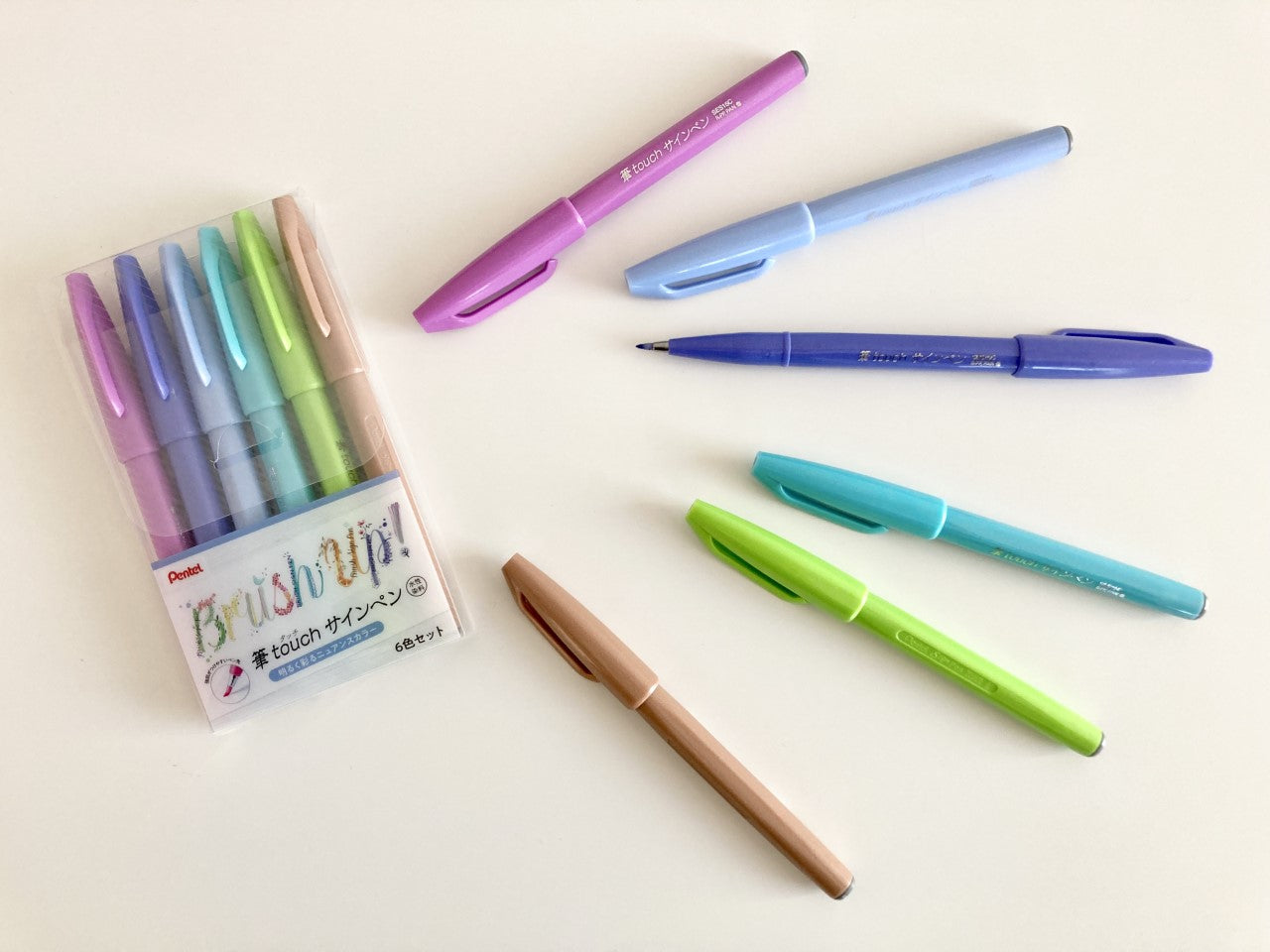 Pentel Fude Touch Sign Pen Pale Color 6 set