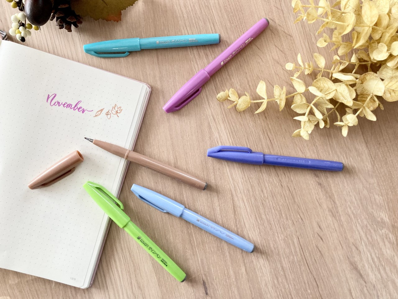 Pentel Fude Touch Sign Pen Pale Color 6 set