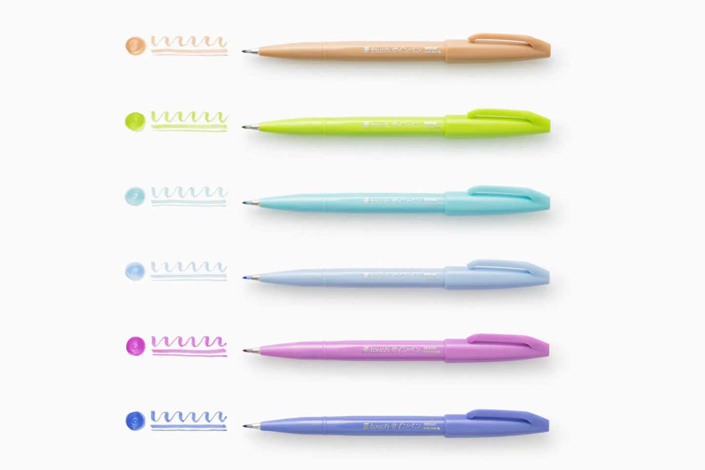 Pentel Fude Touch Sign Pen Pale Color 6 set